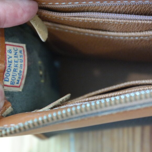 Vintage DOONEY & BOURKE Dark Blue Tan Leather Classic Zip Top Shoulder Bag - Picture 11 of 13